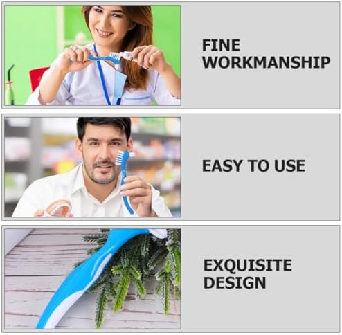 Gatuida 5pcs Double-Sided Denture Toothbrushes Blue Portable False Teeth Brush Comfortable False Teeth Cleaner for Home Denture Care