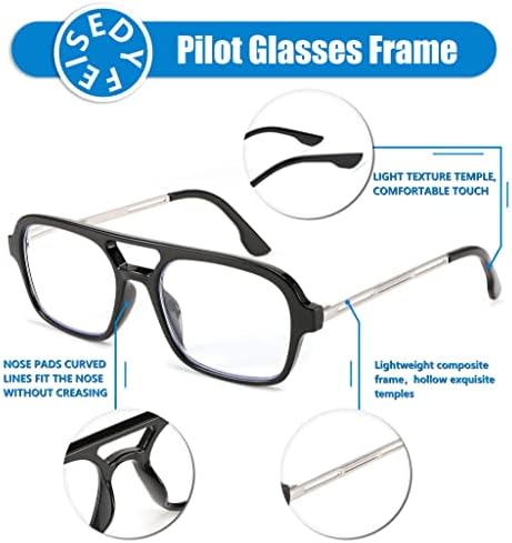 FEISEDY Retro Square Blue Light Blocking Reading Glasses for Women Men 70s Flat Aviator Glasses Anti-Fatigue Reader B2993