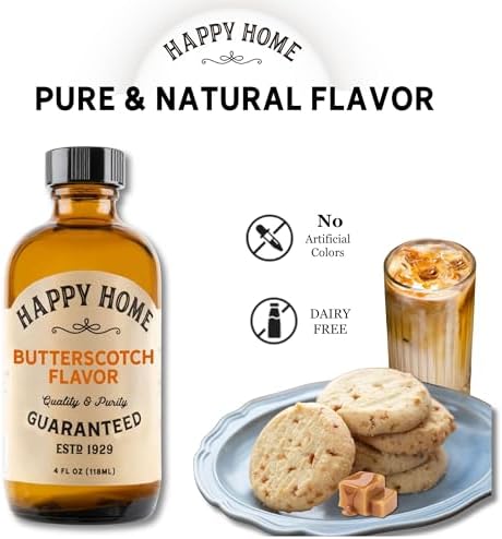 Happy Home Butterscotch Flavor Extract, Gluten-Free, Dairy-Free, Nut-Free, Kosher, 4 fl oz