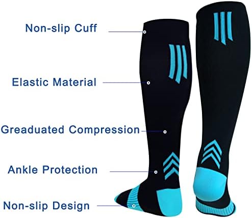 3 Pairs Plus size compression socks wide calf women men knee high 20-30 mmhg circulation for swelling 2xl 3xl 4xl 5xl