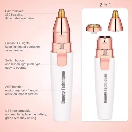 Finishing Touch Flawless Women's Painless Hair Remover, Rechargeable,White/Gold Eyebrow & Facial Trimmer: 2 in1 Rechargeable