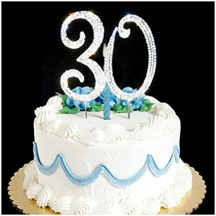 Scotamalone 30 Cake Topper Silver Premium Bling Rhinestone Diamond Gems 30th Birthday or Anniversary Party Decoration Ideas