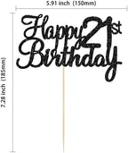 Gyufise 1 Pack Happy 21st Birthday Cake Topper Black Glitter 21 Cake Topper Happy 21 Birthday Cake Decoration for 21st Anniversary Party Decoration Supplies