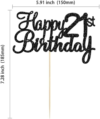 Gyufise 1 Pack Happy 21st Birthday Cake Topper Black Glitter 21 Cake Topper Happy 21 Birthday Cake Decoration for 21st Anniversary Party Decoration Supplies