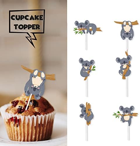 18pcs Glitter Animal Dessert Cupcake Topper Pick for The Very Sleepy Koala Theme Decor Supplies Baby Shower Boys Girls Happy Birthday Party Decorations
