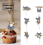 18pcs Glitter Animal Dessert Cupcake Topper Pick for The Very Sleepy Koala Theme Decor Supplies Baby Shower Boys Girls Happy Birthday Party Decorations