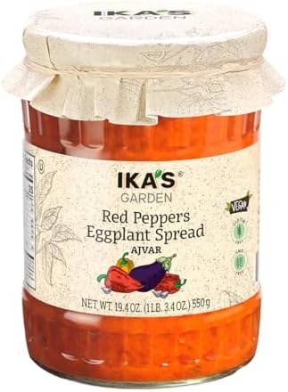 Ika’s Garden Red Pepper & Eggplant Spread Ajvar, 19.4 oz – Authentic Balkan Recipe | Vegan | Gluten-Free | GMO-Free | Versatile Dip, Spread, or Sauce