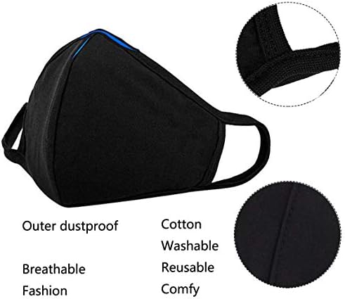 FECEDY 6pcs/Pack Black Mask Windproof Dustproof Masks Breathable Reusable Washed for Outdoor Sport Half Face Earloop Cotton Masks