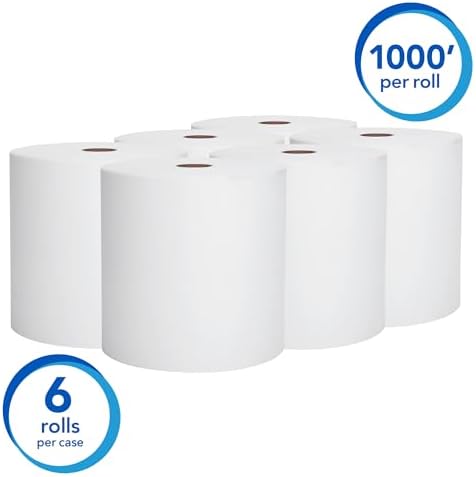 Scott Professional Essential Universal High-Capacity Hard Roll Paper Towels, Bulk (01005), Hardwound 1.5" Core, Absorbency Pockets, White (6 Rolls at 1,000' Each, 6,000'/Case)