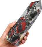 Africa Bloodstone Obelisk Tower Large Natural Healing Crystal Point Wand 6 Faceted Reiki Meditation Home Decor 1.5-2 LBS
