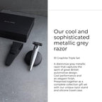 Bolin Webb Handle in Monza Red with Razor Stand and Waterproof Travel Case. Fitted with Gillette Mach3 Blade Cartridge Technology. Award Winning Razors for Men - Made in England. (Graphite)