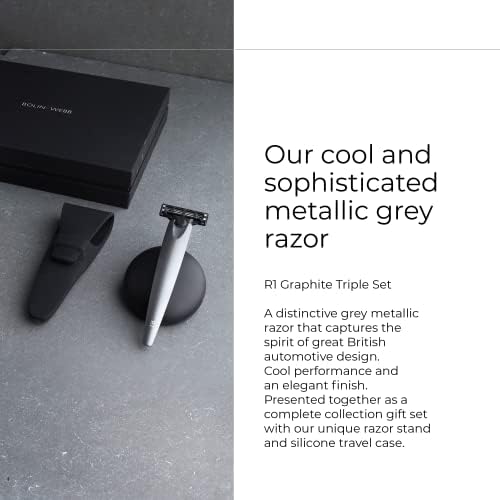 Bolin Webb Handle in Monza Red with Razor Stand and Waterproof Travel Case. Fitted with Gillette Mach3 Blade Cartridge Technology. Award Winning Razors for Men - Made in England. (Graphite)