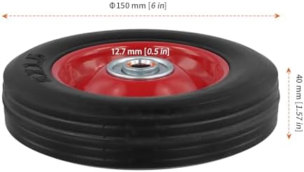 HOZEON 6 Pack 6 x 1.5 Inch Flat Free Rubber Tires, 1/2 Inch Axle Hole Solid Dolly Wheels Replacement, Hand Truck Wheel, 176 lbs Max Load Bearing Capacity