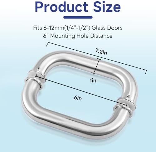 6'' C-Shaped Glass Shower Door Handle Back to Back Fits 1/4" to 1/2" Thickness Glass Shower Handle Replacement Shower Door Replacement Parts 304 Stainless Steel