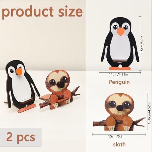 Handmade Animal Glasses Holder Stand Penguin and Sloth Eyeglass Stands, Wood Sunglasses Display Rack, Creative Home Office Desk Decor Organizer (Sloth+Penguin)