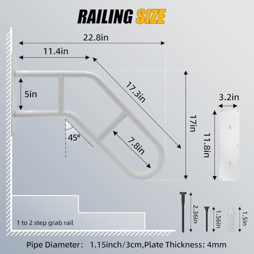 FSA or HSA Eligible Outdoor Handicap Grab Bar White, Hand Rails for Outdoor Steps, 28" Step Grab Bar for Outdoor, Garage Railing with Matte Finished, U Shaped Handrail Wall Mount