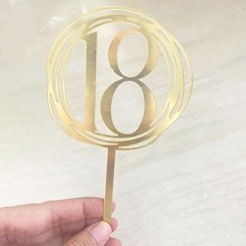 1 PCS Happy 18th Birthday Cake Topper, Acrylic Gold Number 18 Cake Decoration,Cheers to 18 Years Birthday Cake Pick 18 Fabulous 18th Anniversary Party Decorations Supplies (Gold)