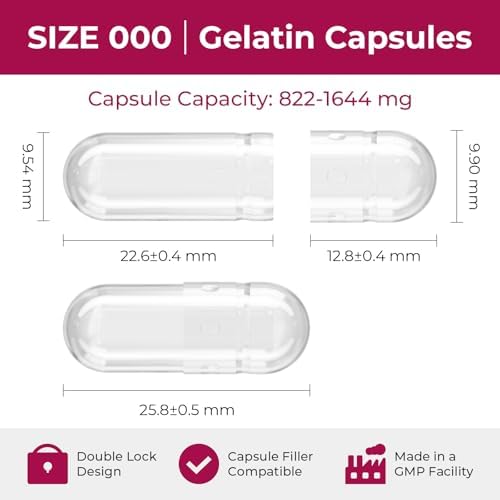 Empty Gelatin Capsules Size 000 - (100 Count) DIY Gelatin Capsule Filling - Caps with 2 Micro Lab Spoons for Capsule Filling