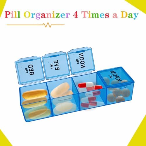 Weekly Pill Organizer 4 Times a Day, Medicine Organizer Box, Travel Daily Pill Box Organizer 7 Day, Pill Case, Pill Container Holder for Hold Vitamins/Fish Oils.