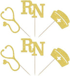 24 PCS Nurse Cupcake Toppers Gold Glitter Nurse Cap Stethoscope Cupcake Picks Nursing School Graduation Cupcake Decorations for Medical Rn Themed Baby Shower Birthday Party Cake Decorations Supplies