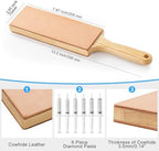 Angerstone Oversize Double Sided Leather Strop for Knife Sharpening with 6 Diamond Polishing Compounds - Cowhide Stropping Kit with Stropping Compounds, Knife Strop Block Stropping Leather