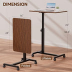 COMHOMA Adjustable Overbed Bedside Table with Lockable Wheels, Foldable Mobile Rolling Laptop Desk, Height Adjustable Standing Desk Bed Table for Hospital and Home Use, Walnut