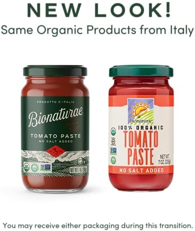 Bionaturae Organic Tomato Paste - No Salt Tomato Paste, Tomato Paste in a Jar, Keto Friendly, Non-GMO, USDA Certified Organic, No Added Sugar, No Added Salt, Made in Italy - 7 Oz, 12 Pack