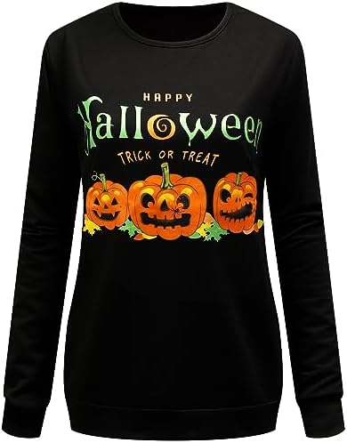 Women's Funny Halloween Pumpkin Face Sweatshirt Slouchy Witch Shirt Long Sleeve Pullover Tops for Thanksgiving Gift