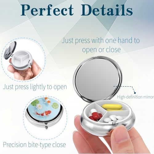 3 Compartment Travel Pill Case, Sealed Portable Pill Container Mini Size Metal Pill Box for Pocket Purse, Three Times a Day Pill Organizer for Children, Men and Woman - Koi Fish