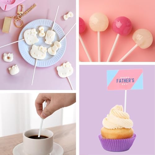 100 Pcs White Lollipop Sticks 3 Inch Cake Pop Sticks Candy Sticks for Cake Pops Paper Lollipop Stick Sucker Sticks for Homemade Rainbow Candy Chocolate Cookie Cake Topper Dessert Treat Sticks