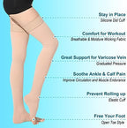 Thigh High Medical Compression Stockings for Women & Men,20-30 mmHg Thigh High Compression Socks,Open Toe Graduated Support Hose with Silicone Dot Band-Ideal for Varicose Veins,Edema,Swelling