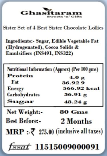 Ghasitaram Gifts Rakhi Gifts for Brothers Rakhi Chocolate Rakhi Gifts for Sister Set of 4 Best Sister Chocolate Lollies