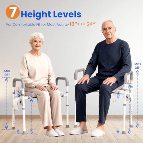 Raised Toilet Seat with Handles - Width & Height Adjustable Toilet Seat Risers for Seniors, Heavy Duty Handicap Toilet Riser, Fit Any Toilet, Up to 400lbs