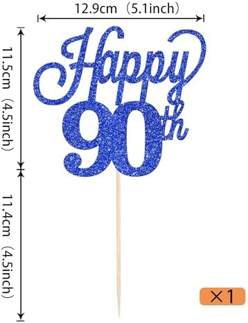 1 Pack Happy 90th Cake Topper Black Glitter Number 90 Ninty Birthday Cake Pick Decorations for Cheers to 90 Years Old 90th Birthday Wedding Anniversary Party Supplies Blue