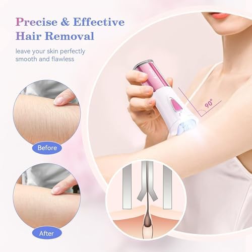 Mini Epilator, Facial Hair Remover for Women, Full Body Smooth Glide Epilator, Portable Electric Lady Shaver for Face, Armpits, Arms, Bikini, and Legs, with 9-Tweezers with LED for Precision