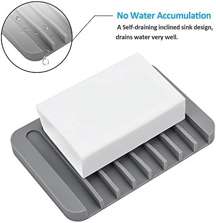 4PCS Silicone Soap Dishes for Shower, Upgrade Self-Draining Bar Soap Holder, Premium Sponge Holder for Sink, Kitchen, Bathroom, or Counter, Easy Clean, Can Extend Soap Life (White & Gray)