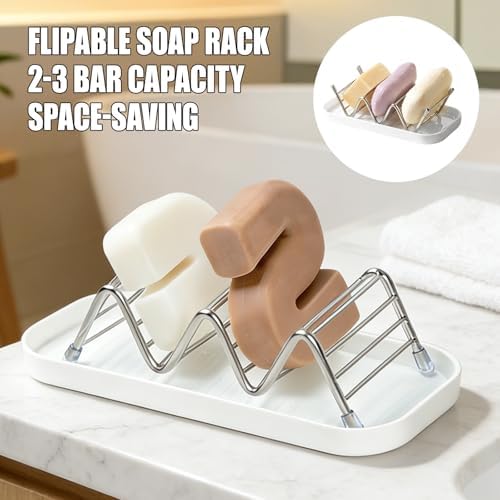 OZNER Shower Soap Shampoo Bar Holder, Stainless Steel Self Draining Bathroom Soap Dish Holder with Water Tray, Shower Caddy for Shampoo Bars, Conditioner Bars & Soap (7.4"×3.2")