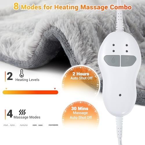 Massaging Heating Pad for Neck and Shoulders and Back, 24" x 35" Large Electric Heating Pad for Back Pain Relief with 3 Heat Levels, 4 Massage Settings, 2H Auto Shut-Off, 2 Massage Motors,Grey