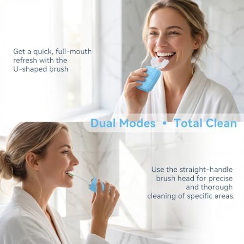 Sonic Electric U Shaped Toothbrush for Adults, Automatic Full Mouth Cleaning Toothbrush, 360° Stain Removal, IPX7 Waterproof Rechargeable, 3 U-Shape & 2 Straight Brush Heads (Blue)