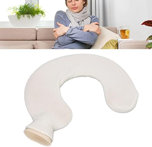 1L Rubber Hot and Cold Water Bottle U Shaped Hot Water Bag with Soft Cover Soft Water Neck Shoulder Hot Water Bottle (Beige Pure Color)