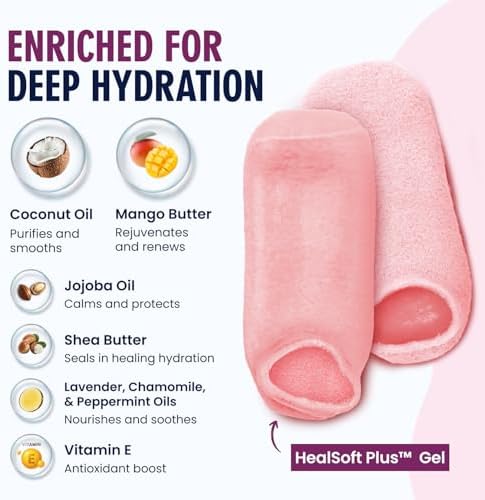 Dr. Frederick’s Original Moisturizing Gel Socks for Men & Women – Dry Feet & Cracked Heel Treatment – Full Foot Gel Lining with Mango Butter, Shea Butter, Jojoba & Coconut Oil – Plush Pink