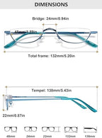 Half Moon Reading Glasses Semi Round Men Women Metal Readers Clear Lens Slim Half Frame Eyeglasses