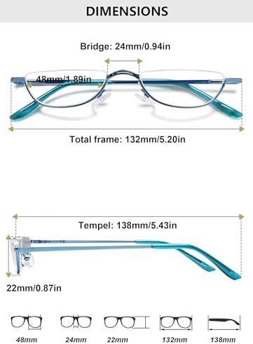 Half Moon Reading Glasses Semi Round Men Women Metal Readers Clear Lens Slim Half Frame Eyeglasses