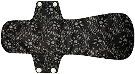 MUMBABY 5pcs 30.5cm / 12inch (Fit) Heavy Flow Charcoal Bamboo Mama Cloth/Menstrual Pads/Reusable Sanitary Pads (Black Lace, Large)