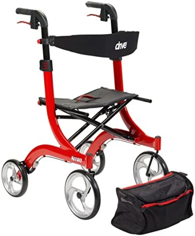 Drive Medical RTL10266 Nitro Euro-Style 4-Wheel Rollator Walker With Seat, Red