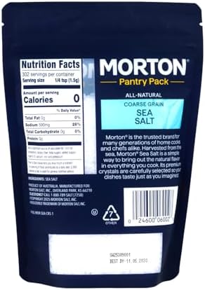 Morton Sea Salt Coarse Grain, Sea Salt for Grinder Refill, Finishing Salt 1 lb., Pouch