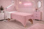 Pink Velvet Massage Table Sheet Cover – Stretchy Lash Bed & Massage Table Cover with Leg Cut-Out & Pocket – Fits 72–77” Tables – Spandex, Machine Washable