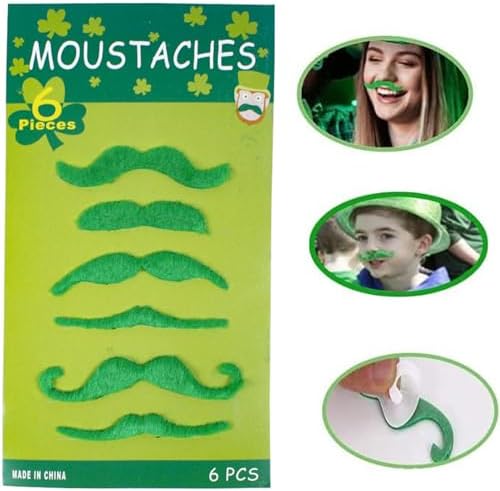 Soochat St. Patrick's Day Mustache Green Simulation Mustache Fake Green Mustaches Beard Cosplay Costume Accessories Photo Props for Irish St Patrick's Day Party Decor 6Pcs