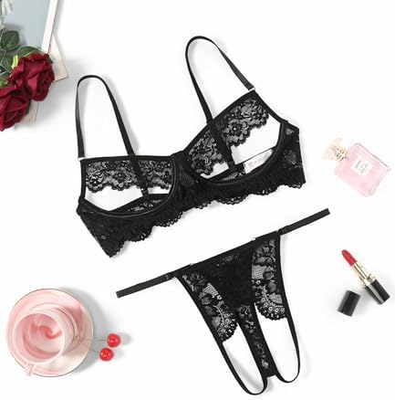 Avidlove Sexy Floral Lace Cutout Lingerie Set for Women Bra Panty 2 Piece Sheer Lingerie Set Outfits