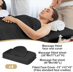 4 Sets Premium Microfiber Massage Table Sheets Set 3 Piece Set Includes Massage Table Cover Fitted Sheet and Fitted Face Rest Cover, Black